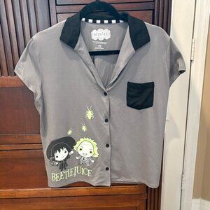 Warner Bros Beetlejuice Women's Small 4-6 Top and Shorts Pajama Pj Set 2 Piece